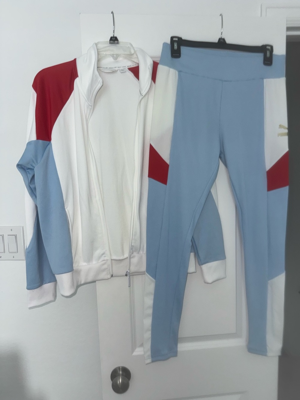 Puma Women's Track Suit Set Jacket And Pants Blue White Red Size Large